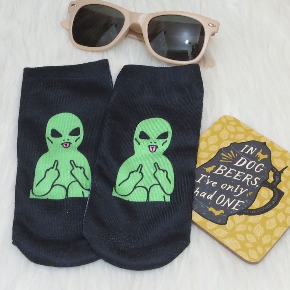 Brand New! Green Alien F U Socks